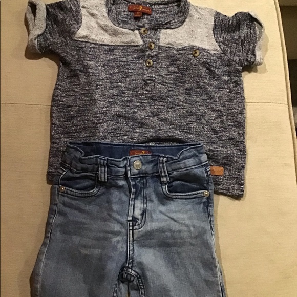 7 For All ManKind Boy Marble Blue Short/ Shirt set - Picture 1 of 11